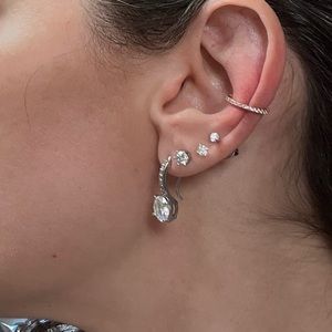 Two Rose Gold Ear Cuff Earrings No Piercing Clip On Crystal CZ Sterling Silver